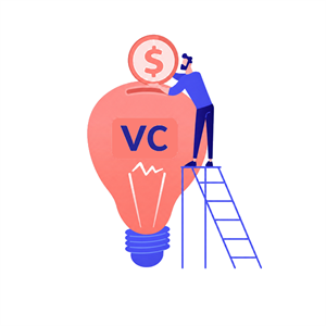 A coin invested into a lightbulb marked VC